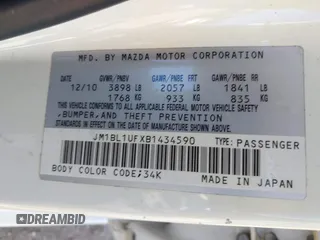 2011 Mazda 3 i Sport with VIN JM1BL1UFXB1434590, listed as a IAAI auction lot 41769754 with 144,046 mi miles and . Bid and sale history available at DreamBid. Image 9.