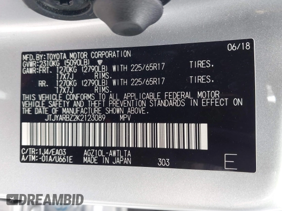 2019 Lexus NX with VIN JTJYARBZ2K2123089, listed as a IAAI auction lot 41909100 with 126,710 mi miles. Bid and sale history available at carsss.com. Image 9.