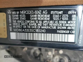 1995 Mercedes-Benz E Class with VIN WDBEA32E3SC185240, listed as a Copart auction lot 78418564 with 167,782 mi miles and Clean Title. Bid and sale history available at carsss.com. Image 12.