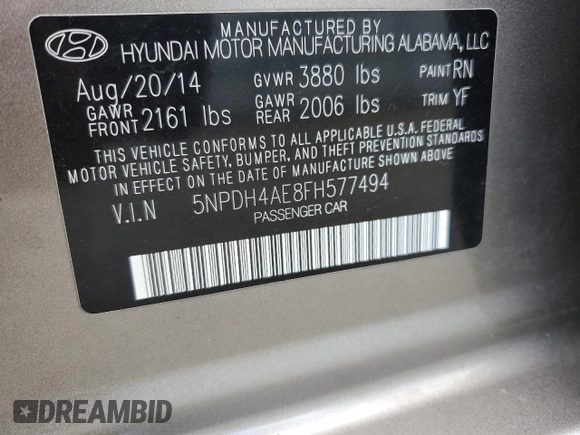 2015 Hyundai Elantra SE z VIN 5NPDH4AE8FH577494, wystawiony jako Copart lot #58340865 z przebiegiem 86 108 mil mil oraz Szkody całkowita. Historia ofert i sprzedaży dostępna na DreamBid. Obrazek 13.