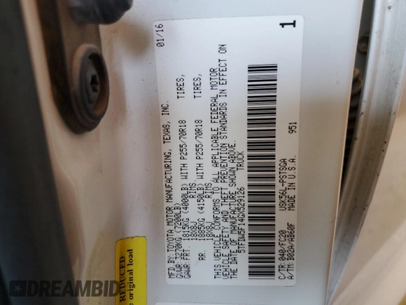 2016 Toyota Tundra 4WD Truck SR5 with VIN 5TFDW5F14GX529126, listed as a Copart auction lot 51452235 with 215,618 mi miles and Salvage Title. Bid and sale history available at carsss.com. Image 14.