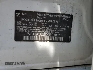 2013 BMW 3 Series 328i with VIN WBA3A5G58DNP21035, listed as a Copart auction lot 60543305 with 151,768 mi miles and Salvage title. Bid and sale history available at DreamBid. Image 12.