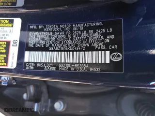 2019 Lexus ES with VIN 58ABZ1B16KU049472, listed as a Copart auction lot 70928213 with 0 mi miles and Salvage Title. Bid and sale history available at carsss.com. Image 14.