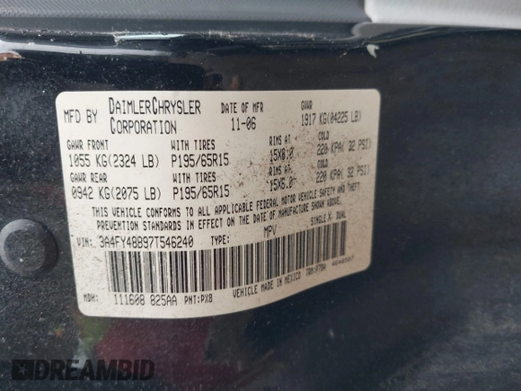 2007 Chrysler PT Cruiser with VIN 3A4FY48B97T546240, listed as a IAAI auction lot 42064977 with 157,610 mi miles. Bid and sale history available at carsss.com. Image 9.