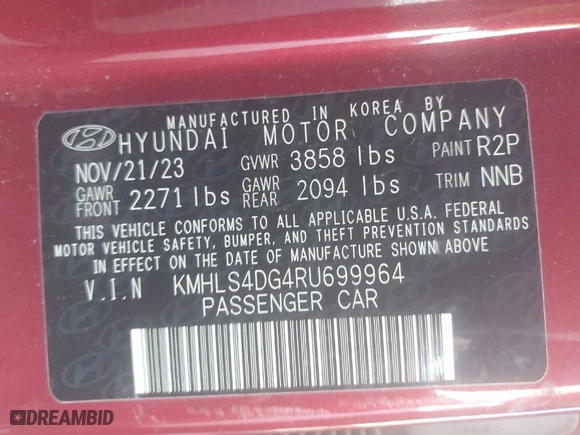 2024 Hyundai Elantra SEL with VIN KMHLS4DG4RU699964, listed as a IAAI auction lot 41058567 with 27,614 mi miles. Bid and sale history available at carsss.com. Image 9.