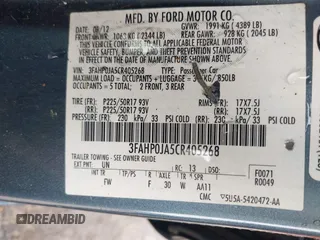 2012 Ford Fusion SEL with VIN 3FAHP0JA5CR405268, listed as a IAAI auction lot 41954832 with 87,421 mi miles and . Bid and sale history available at DreamBid. Image 9.