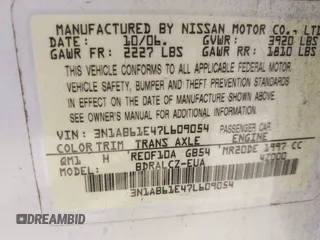 2007 Nissan Sentra 2.0 with VIN 3N1AB61E47L609054, listed as a IAAI auction lot 42080513 with 177,691 mi miles and . Bid and sale history available at DreamBid. Image 9.