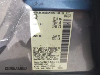 2015 Nissan Altima S with VIN 1N4AL3AP1FC166226, listed as a IAAI auction lot 41831825 with 147,648 mi miles and . Bid and sale history available at DreamBid. Image 9.