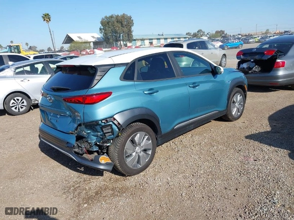 2020 Hyundai Kona Electric SEL with VIN KM8K23AG8LU065039, listed as a IAAI auction lot 41953872 with 52,472 mi miles. Bid and sale history available at carsss.com. Image 4.