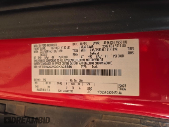 2016 Ford Transit with VIN 1FTBW2CVXGKA35556, listed as a Copart auction lot 59636465 with 157,245 mi miles and Clean title. Bid and sale history available at DreamBid. Image 10.