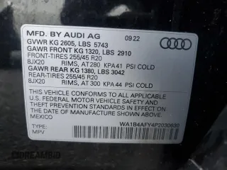 2023 Audi SQ5 Premium Plus with VIN WA1B4AFY4P2030630, listed as a Copart auction lot 76294654 with 51,456 mi miles and Non Repairable. Bid and sale history available at carsss.com. Image 14.