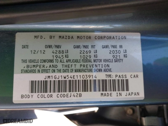 2014 Mazda Mazda6 i Grand Touring with VIN JM1GJ1W54E1103914, listed as a IAAI auction lot 41348965 with NaN miles. Bid and sale history available at carsss.com. Image 9.