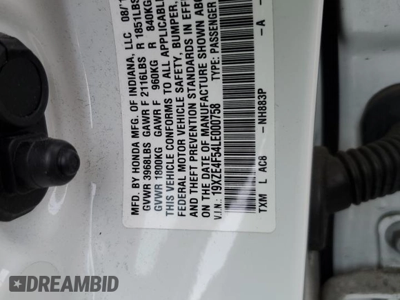 2020 Honda Insight EX with VIN 19XZE4F54LE000758, listed as a Copart auction lot 49923805 with 76,483 mi miles and Salvage Title. Bid and sale history available at carsss.com. Image 14.