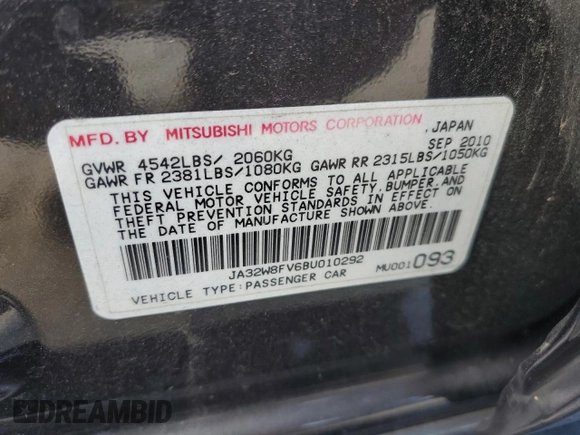 2011 Mitsubishi Lancer Evolution GSR with VIN JA32W8FV6BU010292, listed as a Copart auction lot 68446384 with 0 mi miles and Salvage Title. Bid and sale history available at carsss.com. Image 12.