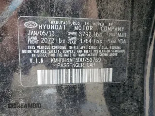 2013 Hyundai Elantra GLS with VIN KMHDH4AE5DU753769, listed as a Copart auction lot 58763055 with 108,331 mi miles and Salvage title. Bid and sale history available at DreamBid. Image 12.