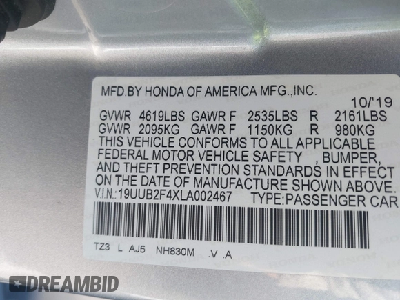 2020 Acura TLX w/Technology Pkg with VIN 19UUB2F4XLA002467, listed as a IAAI auction lot 41836856 with 49,127 mi miles. Bid and sale history available at carsss.com. Image 9.