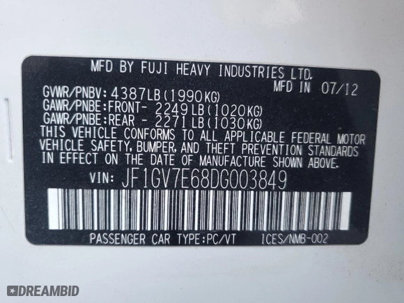 2013 Subaru Impreza Sedan WRX WRX with VIN JF1GV7E68DG003849, listed as a Copart auction lot 83584974 with 125,069 mi miles and Salvage Title. Bid and sale history available at carsss.com. Image 13.