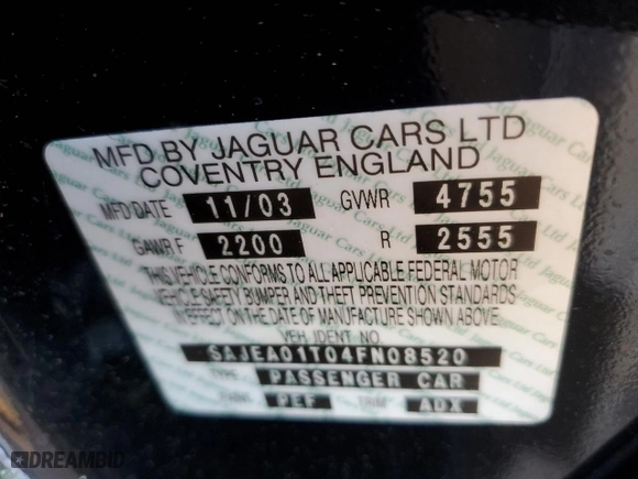 2004 Jaguar S-Type with VIN SAJEA01T04FN08520, listed as a Copart auction lot 58475964 with 67,744 mi miles and Salvage Title. Bid and sale history available at carsss.com. Image 14.
