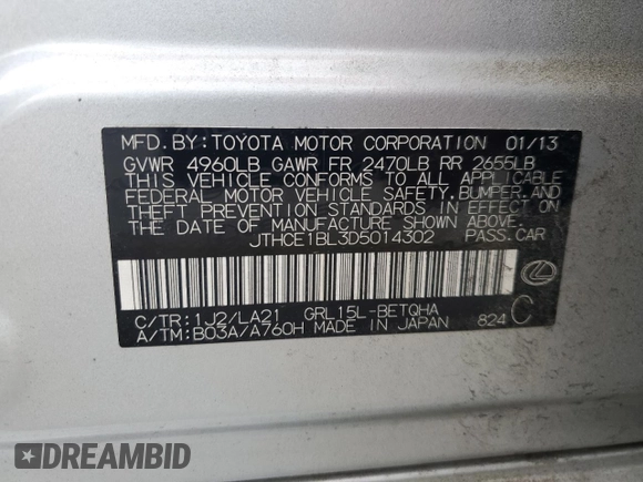 2013 Lexus GS 350 z VIN JTHCE1BL3D5014302, wystawiony jako Copart lot #58558455 z przebiegiem 197 679 mil mil oraz Szkoda całkowita • Salvage title. Historia ofert i sprzedaży dostępna na DreamBid. Obrazek 12.
