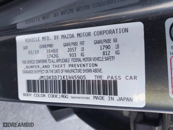 2019 Mazda CX-3 Grand Touring with VIN JM1DKDD71K1445905, listed as a IAAI auction lot 41674243 with 64,949 mi miles. Bid and sale history available at carsss.com. Image 9.