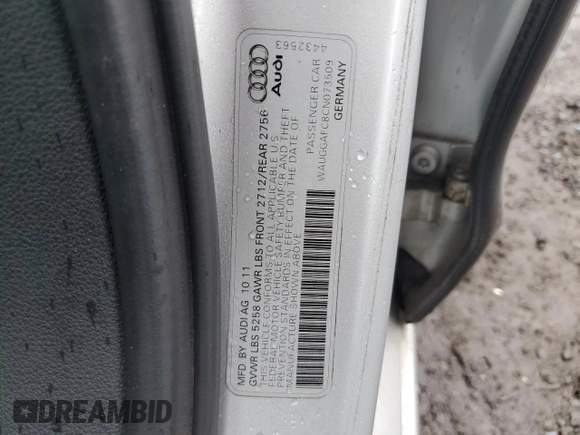 2012 Audi A6 Premium Plus z VIN WAUGGAFC8CN073509, wystawiony jako Copart lot #57654295 z przebiegiem 133 424 mil mil oraz Szkoda całkowita • Salvage title. Historia ofert i sprzedaży dostępna na DreamBid. Obrazek 12.