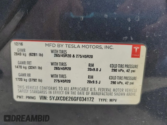 2016 Tesla Model X 70D with VIN 5YJXCDE26GF034172, listed as a Copart auction lot 51710865 with 78,930 mi miles and Salvage Title. Bid and sale history available at carsss.com. Image 13.
