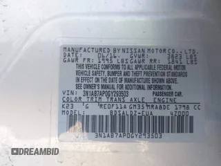 2016 Nissan Sentra SV with VIN 3N1AB7AP0GY293503, listed as a IAAI auction lot 41979678 with 157,662 mi miles and . Bid and sale history available at DreamBid. Image 9.