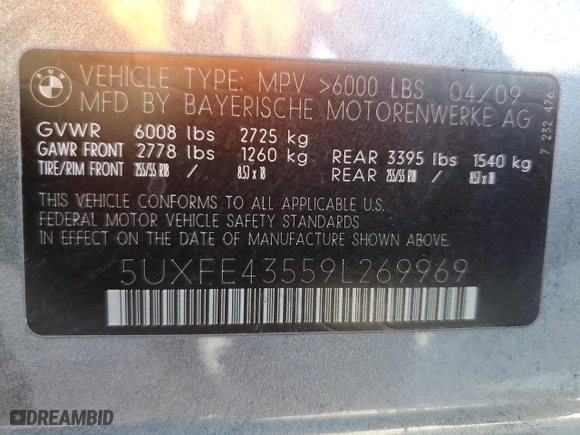 2009 BMW X5 30i with VIN 5UXFE43559L269969, listed as a Copart auction lot 49552665 with 145,678 mi miles and Clean Title. Bid and sale history available at carsss.com. Image 13.
