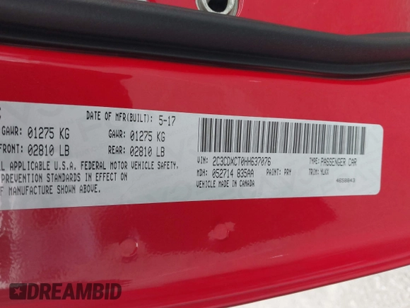 2017 Dodge Charger R/T with VIN 2C3CDXCT0HH637076, listed as a IAAI auction lot 42486502 with 92,126 mi miles and . Bid and sale history available at DreamBid. Image 9.