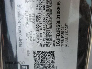 2020 Chevrolet Camaro 1LT z VIN 1G1FB1RS8L0108605, wystawiony jako Copart lot #55069765 z przebiegiem Nie podano mil oraz Szkoda całkowita • Salvage title. Historia ofert i sprzedaży dostępna na DreamBid. Obrazek 12.