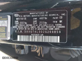 2018 Kia Optima LX with VIN 5XXGT4L30JG269859, listed as a IAAI auction lot 42045087 with 38,413 mi miles. Bid and sale history available at carsss.com. Image 9.