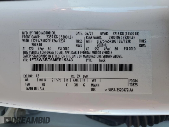 2021 Ford F-350 XL z VIN 1FT8W3BT6MEE15343, wystawiony jako Copart lot #47465165 z przebiegiem 233 768 mil mil oraz Szkoda całkowita • Salvage title. Historia ofert i sprzedaży dostępna na DreamBid. Obrazek 12.