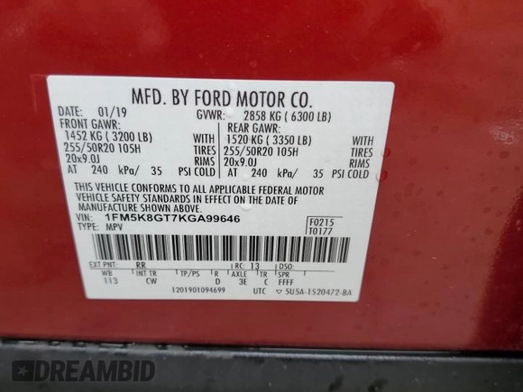 2019 Ford Explorer Sport z VIN 1FM5K8GT7KGA99646, wystawiony jako Copart lot #56158565 z przebiegiem 79 777 mil mil oraz Szkoda całkowita • Salvage title. Historia ofert i sprzedaży dostępna na DreamBid. Obrazek 13.