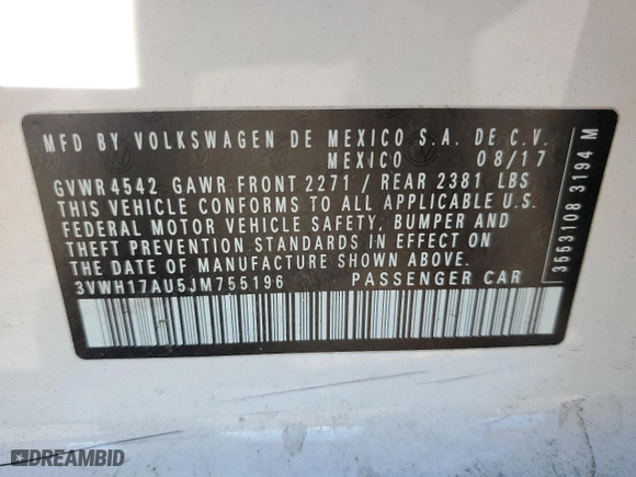 2018 Volkswagen Golf Alltrack S with VIN 3VWH17AU5JM755196, listed as a Copart auction lot 75307314 with 55,417 mi miles and Salvage Title. Bid and sale history available at carsss.com. Image 14.