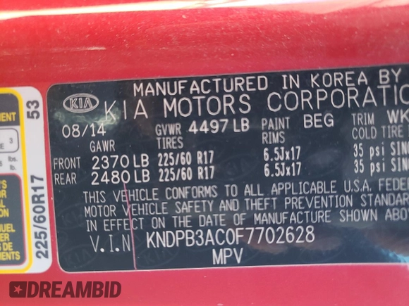 2015 Kia Sportage LX with VIN KNDPB3AC0F7702628, listed as a Copart auction lot 48495365 with 106,208 mi miles and Salvage Title. Bid and sale history available at carsss.com. Image 13.