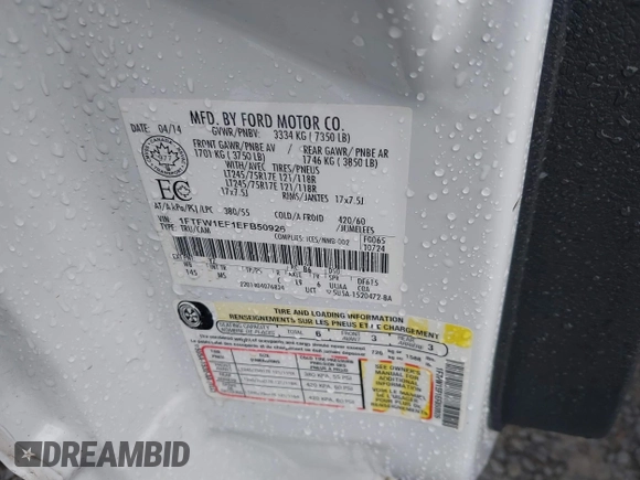 2014 Ford F-150 XL with VIN 1FTFW1EF1EFB50926, listed as a IAAI auction lot 41721129 with 154,174 mi miles. Bid and sale history available at carsss.com. Image 9.
