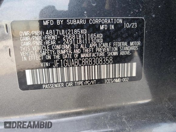 2024 Subaru Impreza with VIN JF1GUABC8R8308358, listed as a Copart auction lot 83877914 with 11,602 mi miles and Salvage Title. Bid and sale history available at carsss.com. Image 13.