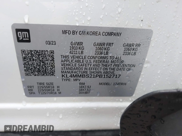 2023 Buick Encore GX Preferred with VIN KL4MMBS21PB152717, listed as a IAAI auction lot 41869744 with 14,719 mi miles and . Bid and sale history available at DreamBid. Image 9.