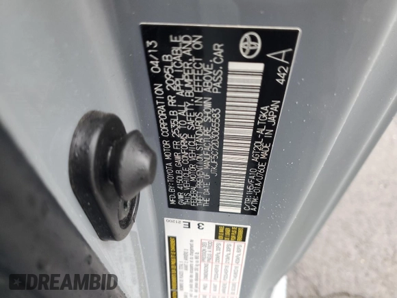 2013 Scion tC z VIN JTKJF5C72D3065583, wystawiony jako Copart lot #58493235 z przebiegiem 41 400 mil mil oraz Szkoda całkowita • Salvage title. Historia ofert i sprzedaży dostępna na DreamBid. Obrazek 12.