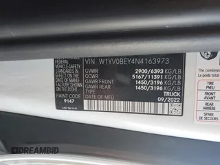 2022 Mercedes-Benz Metris Cargo with VIN W1YV0BEY4N4163973, listed as a Copart auction lot 87427614 with 19,490 mi miles and Salvage Title. Bid and sale history available at carsss.com. Image 14.