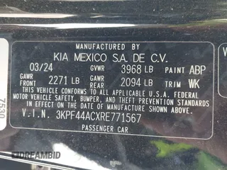 2024 Kia Forte GT with VIN 3KPF44ACXRE771567, listed as a IAAI auction lot 41231041 with 1 mi miles. Bid and sale history available at carsss.com. Image 9.