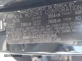 2013 Kia Forte EX with VIN KNAFU4A2XD5716268, listed as a IAAI auction lot 41836757 with 123,481 mi miles. Bid and sale history available at carsss.com. Image 9.