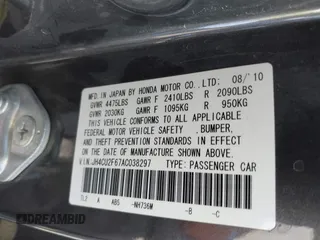 2010 Acura TSX with VIN JH4CU2F67AC038297, listed as a IAAI auction lot 41844587 with 136,741 mi miles and . Bid and sale history available at DreamBid. Image 9.