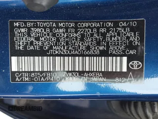 2010 Toyota Prius II with VIN JTDKN3DU4A0166838, listed as a IAAI auction lot 42114622 with 155,607 mi miles. Bid and sale history available at carsss.com. Image 10.