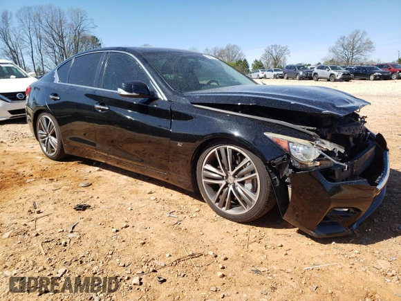 2014 Infiniti Q50 Sport with VIN JN1BV7AP9EM689053, listed as a Copart auction lot 50143775 with 148,971 mi miles and Salvage Title. Bid and sale history available at DreamBid. Image 4.