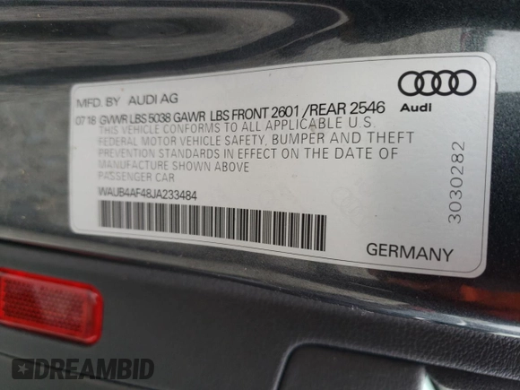 2018 Audi S4 Premium Plus with VIN WAUB4AF48JA233484, listed as a Copart auction lot 71469404 with 37,997 mi miles and Salvage Title. Bid and sale history available at carsss.com. Image 13.