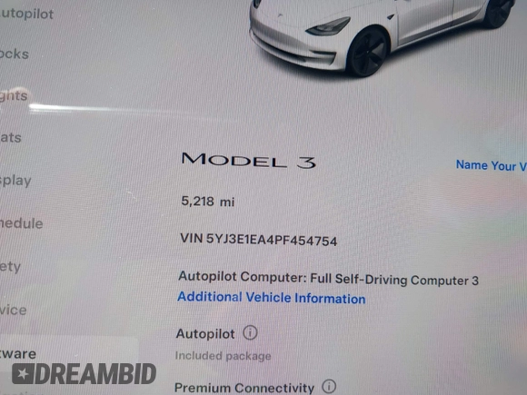 2023 Tesla Model 3 z VIN 5YJ3E1EA4PF454754, wystawiony jako IAAI lot #42665785 z przebiegiem 5 218 mil mil oraz . Historia ofert i sprzedaży dostępna na DreamBid. Obrazek 7.