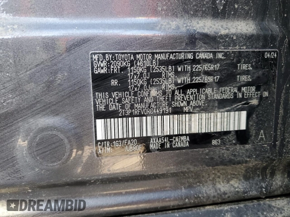 2024 Toyota RAV4 XLE with VIN 2T3P1RFV0RC449191, listed as a Copart auction lot 47747415 with 20,185 mi miles and Salvage Title. Bid and sale history available at DreamBid. Image 16.