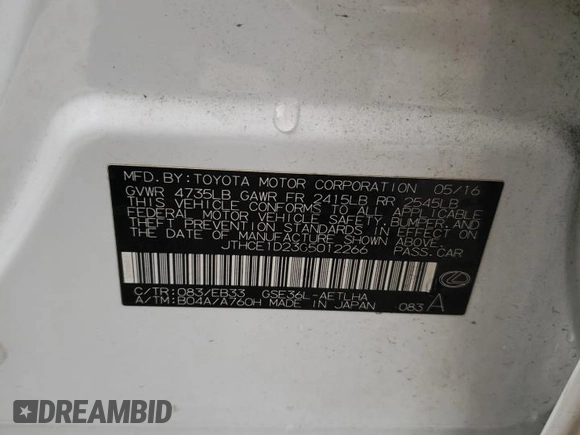 2016 Lexus IS 350 with VIN JTHCE1D23G5012266, listed as a Copart auction lot 70560524 with 52,421 mi miles and Salvage Title. Bid and sale history available at DreamBid. Image 13.