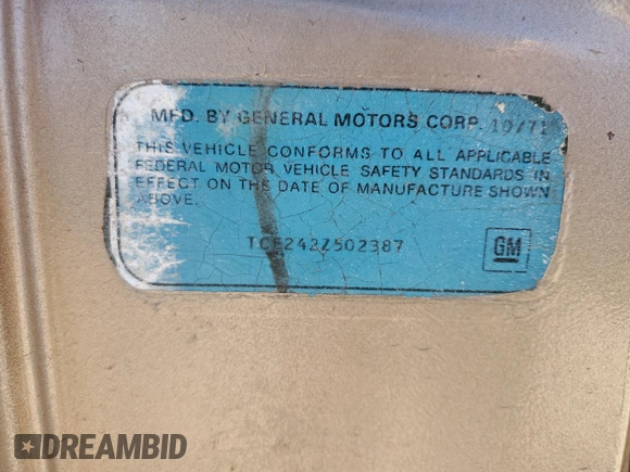 1972 GMC Sonoma with VIN 0000TCE242Z502387, listed as a Copart auction lot 77436024 with Not Provided miles and Salvage Title. Bid and sale history available at DreamBid. Image 12.